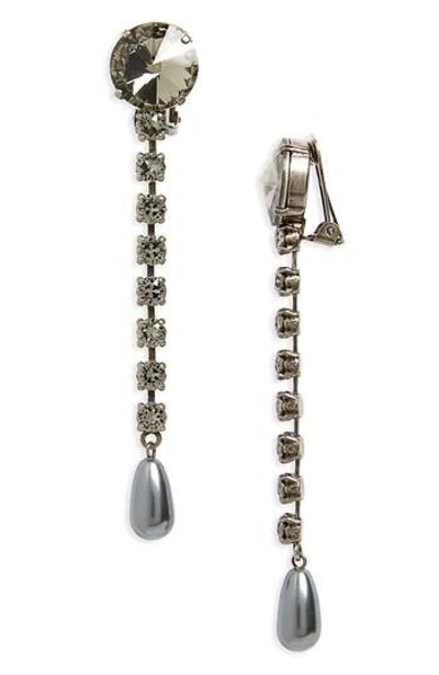 Miu Miu Queen Jewels Classic Crystal & Imitation Pearl Drop Earrings In Dk Grey/ Fume
