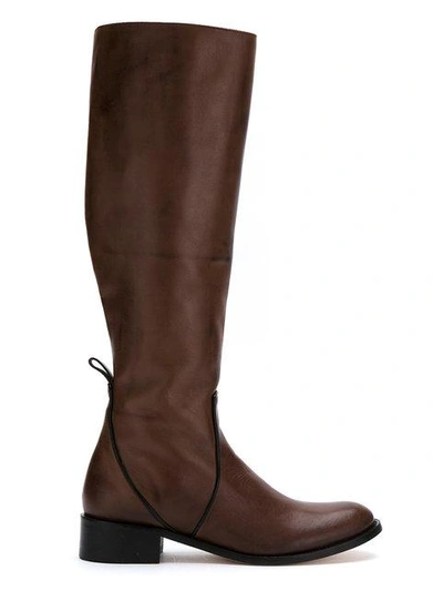 Sarah Chofakian Leather High Ankle Boots In Brown