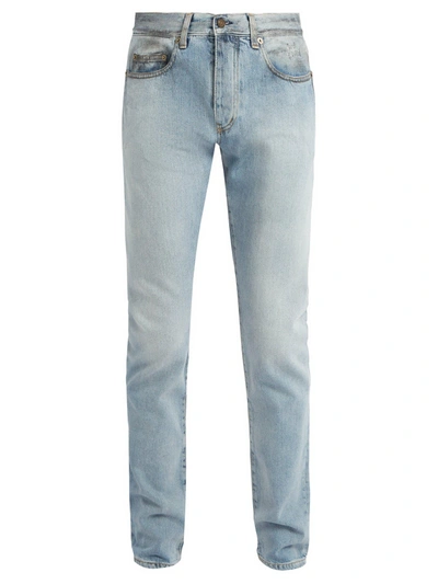 Saint Laurent Grease-effect Straight-leg Jeans In Blue