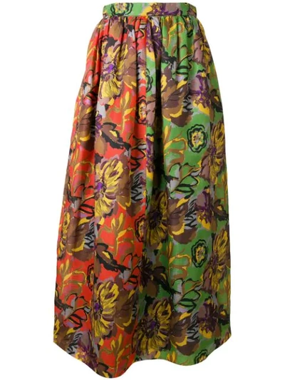 Duro Olowu Floral-print Silk-gazar Skirt In Green Multi