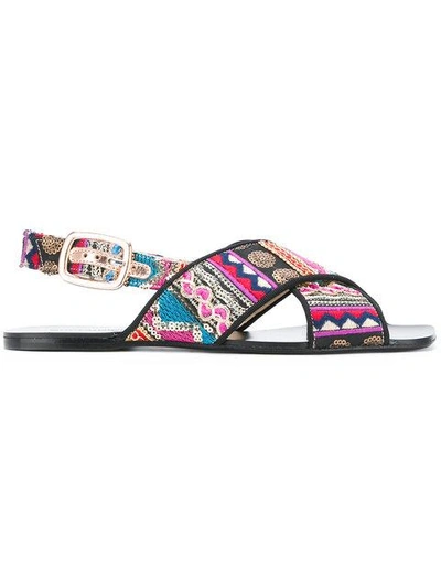 Anna Baiguera Printed Cross Strap Sandals In Black