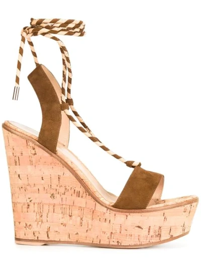 Gianvito Rossi Lace-up Wedge Sandals In Brown