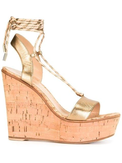 Gianvito Rossi Lace-up Wedge Sandals - Metallic