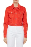 J Brand Faye Button-down Cropped Denim Jacket, Bright Coral