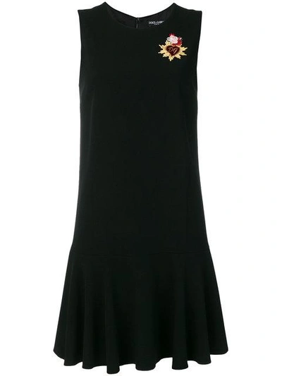 Dolce & Gabbana Sacred Heart Appliqué Mini Dress In Black