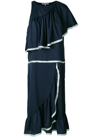 Maison Père Nautical Ruffled Cocktail Dress In Blue