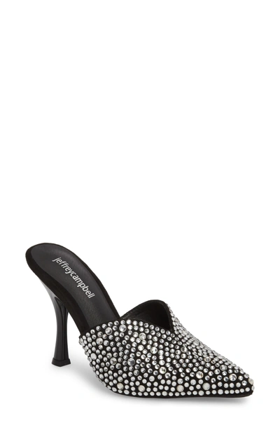 Jeffrey Campbell Jodeci Embellished Mule In Black Suede/ Clear