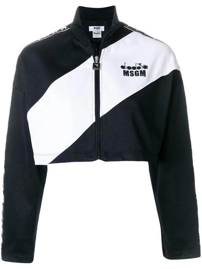 Msgm Cropped Two-tone Jacket In Black
