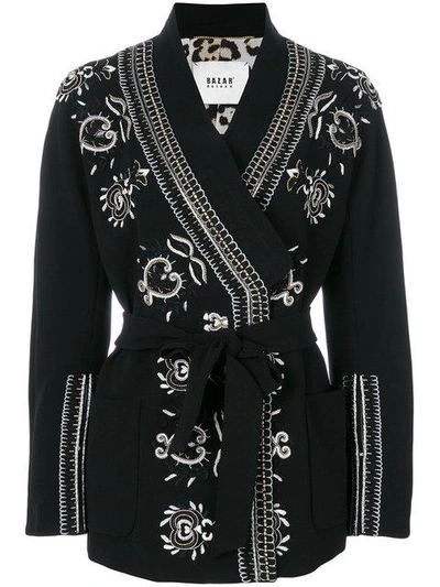 Bazar Deluxe Embroidered Belted Jacket - Black
