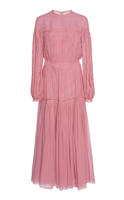 Costarellos Silk Chiffon Tea Length Dress In Pink