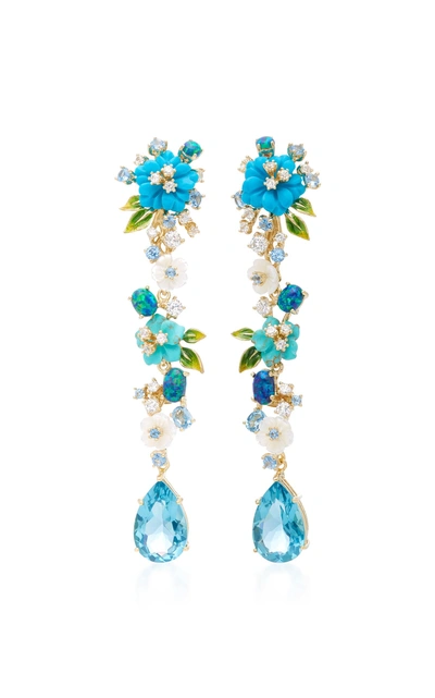 Anabela Chan Turquoise Vine 18k Gold Earrings In Blue