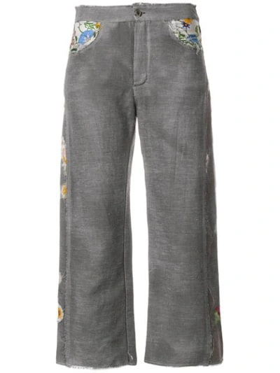 Avant Toi Cropped Embroidered Trousers In Grey