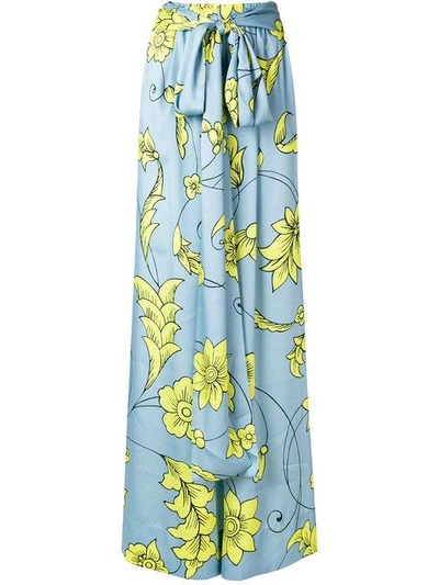 Miahatami Floral Tie Waist Palazzo Trousers In Blue