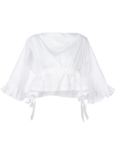 Comme Des Garçons Pleated Trim Draped Back Top In White
