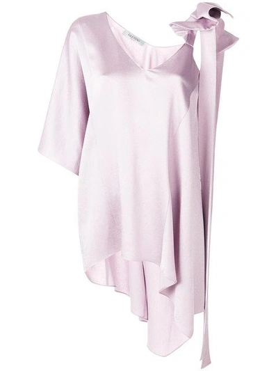 Valentino One Shoulder Bow Blouse In Pink