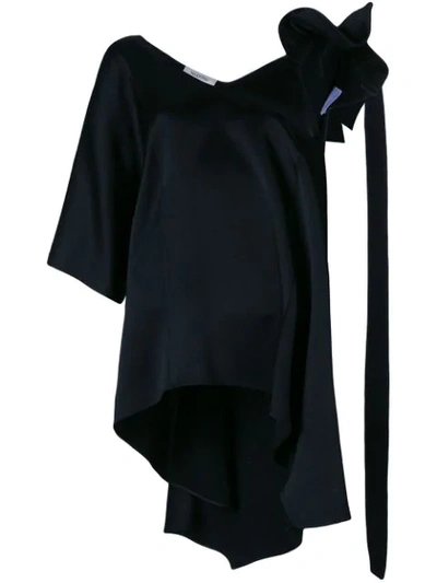 Valentino Asymmetric Sleeve Blouse In Black