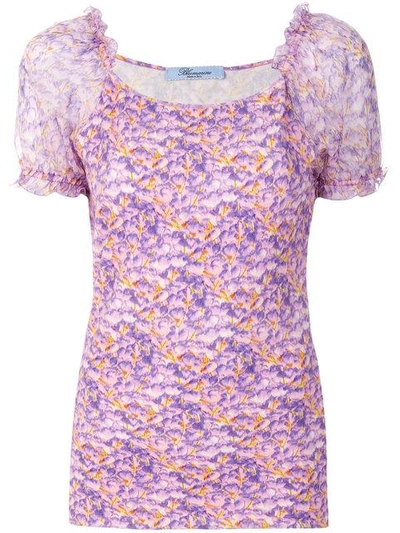 Blumarine Floral Short-sleeve Blouse In Pink & Purple