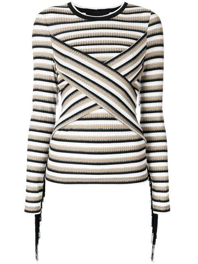 Marco Bologna Striped Fringes Top In Multicolour