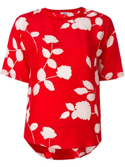 P.a.r.o.s.h. Floral Print Ribbed Collar T-shirt - Red