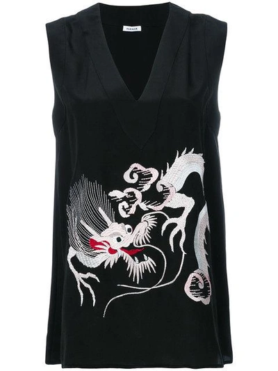 P.a.r.o.s.h Dragon Embroidered Tank Blouse In Black