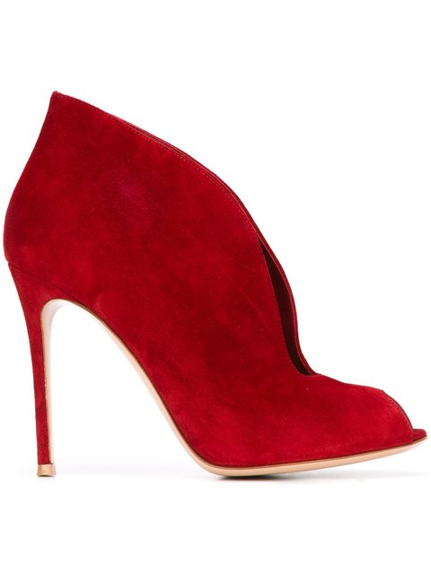 Gianvito Rossi Vamp Velvet Peep-toe Ankle Boots In Talasco Red | ModeSens