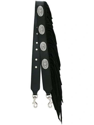 Kate Cate Plaque And Fringed Bag Strap - Black