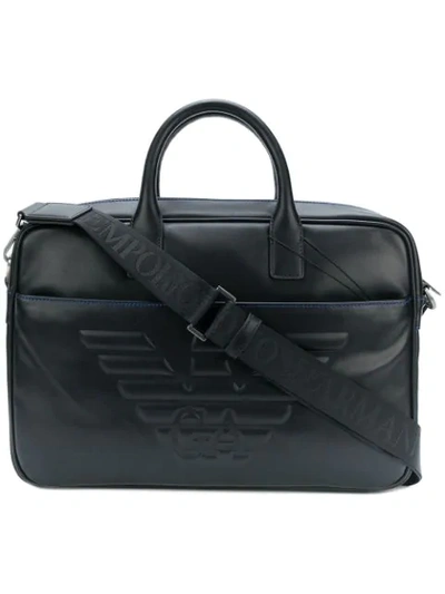 Emporio Armani Logo Embossed Briefcase In Black