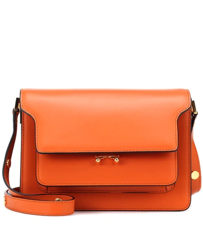 Marni Trunk Leather Shoulder Bag In Orange