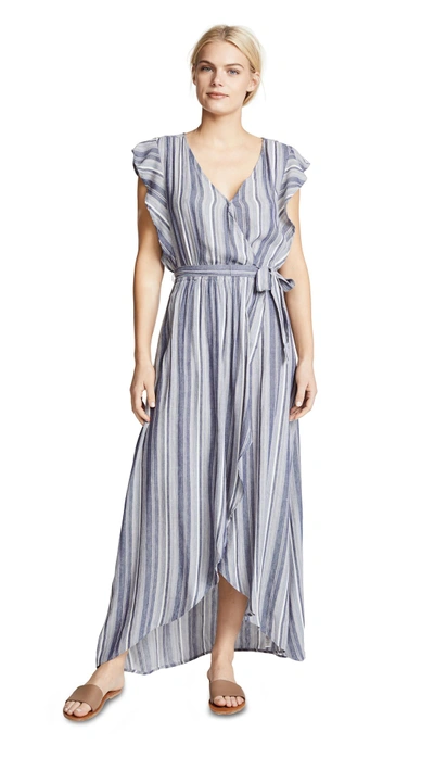 Splendid Striped Tulip-sleeve Chambray Maxi Dress In Chambray Multi