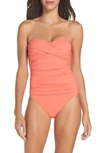 La Blanca Twist Front Bandeau One-piece Swimsuit In Light Coral