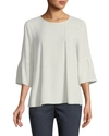 Eileen Fisher Round-neck Flutter-sleeve Silk Top, Petite In Bone