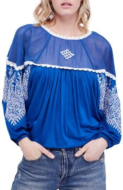 Details about   FREE PEOPLE CARLY EMBROIDERED TOP BLUE Small-S FP NWT 