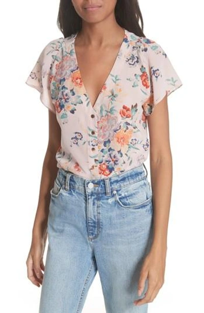 Rebecca Taylor Marlena Floral Silk Blouse In Dusty Rose Combo