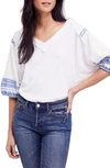 Free People Embroidered Bubble-sleeve Top In White
