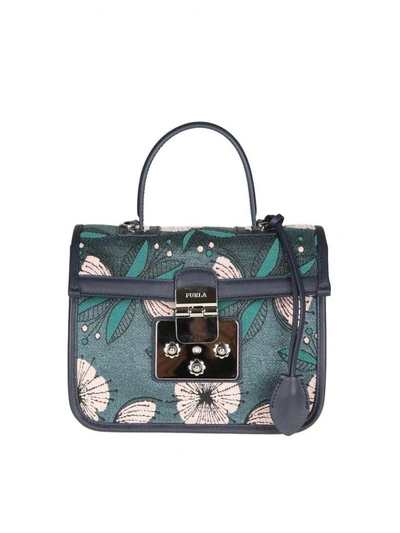 Furla Fenice S Hand Bag In Printed Fabric In Light Blue