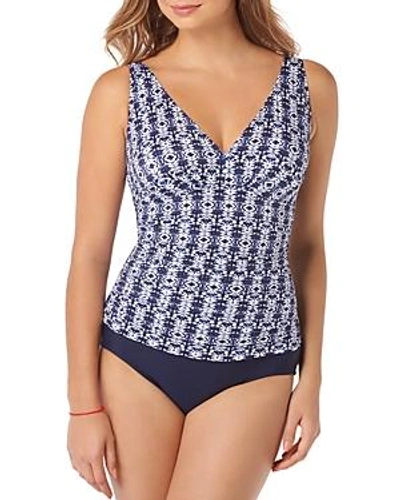 Shape Solver Denim Weave Shirred One Piece Swimsuit