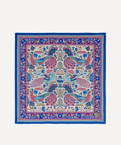 Liberty London Peacock Garden 70 X 70 Silk Twill Scarf In Blue