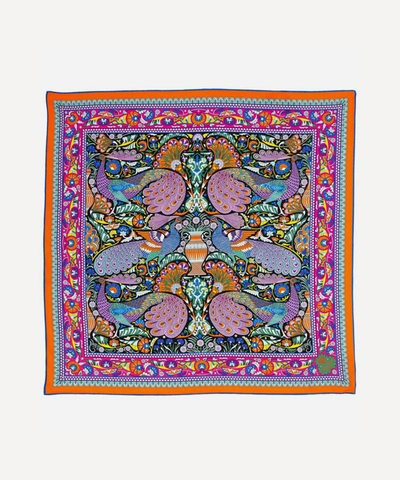 Liberty London Peacock Garden 70 X 70 Silk Twill Scarf In Liberty Orange