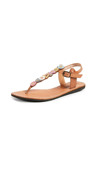 Laidback London Hague T-strap Sandals In Brown Multi