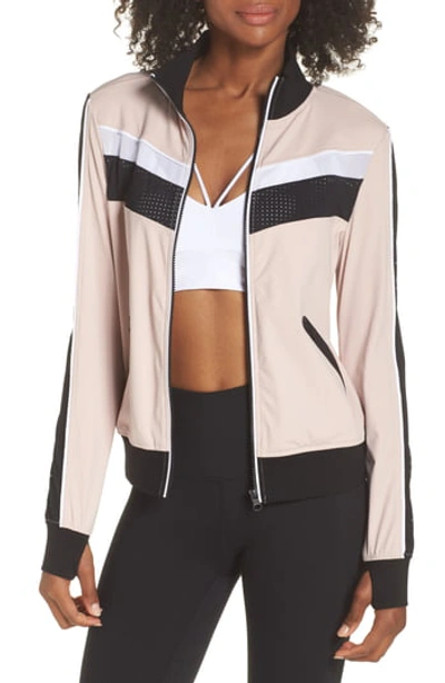 Blanc Noir Zip-front Mesh-panel Running Jacket In Rose Grey