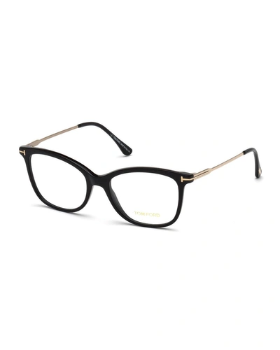 Tom Ford 52mm Round Optical Glasses In Shiny Black Acetate