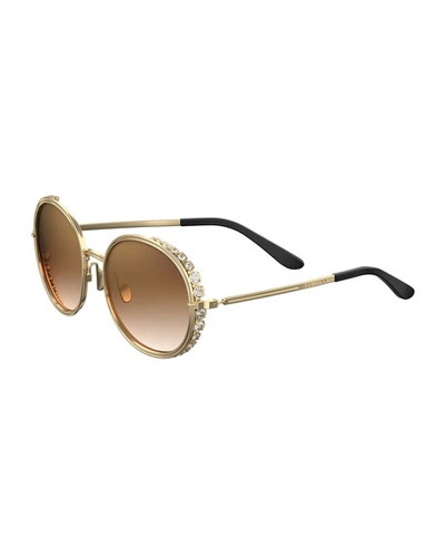 Elie Saab Round Crystal-trim Sunglasses In Gold
