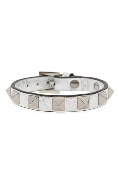Valentino Garavani Rockstud Small Metallic Leather Bracelet In Silver |