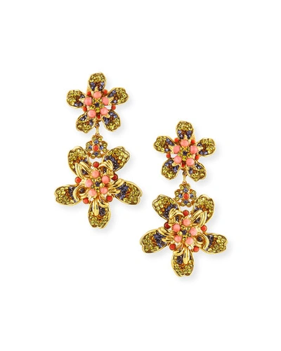 Jose & Maria Barrera Double Flower Drop Earrings In Gold