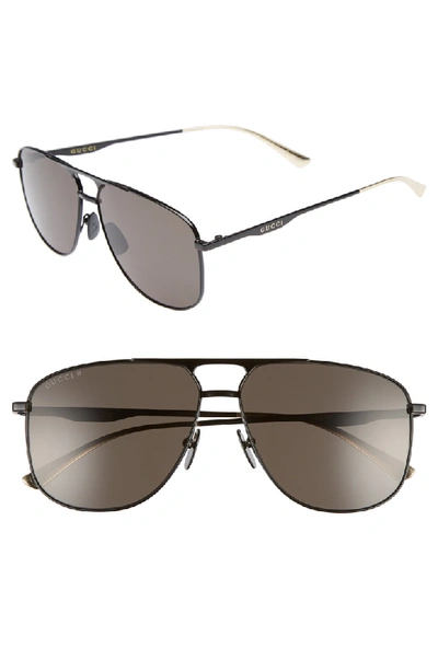 Gucci 80s Monocolor 60mm Polarized Aviator Sunglasses - Black