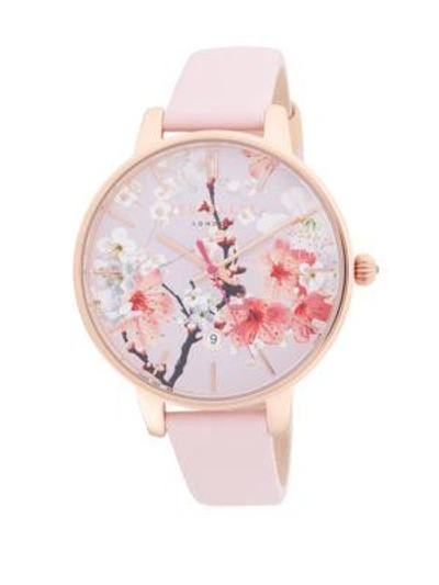 Ted Baker Floral Leather-strap Watch In Rose Gold