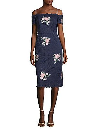 Nicole Miller Floral Lace Sheath Dress In Navy