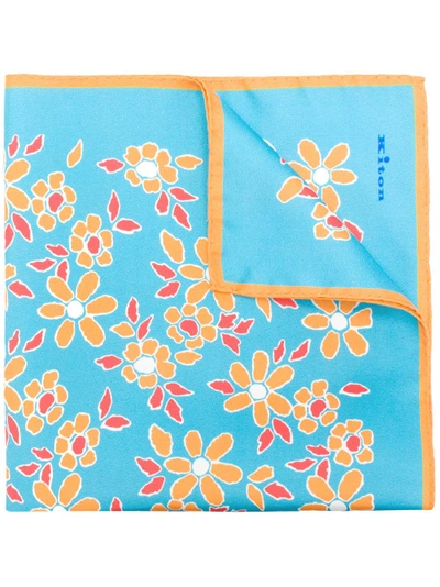 Kiton Floral Print Scarf In Blue