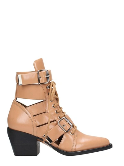 Chloé Rylee Cutout Leather Ankle Boots In Tan