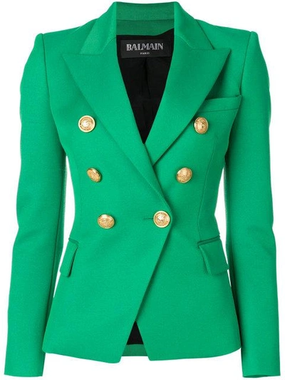 Balmain Double Breasted Jacket In Green
